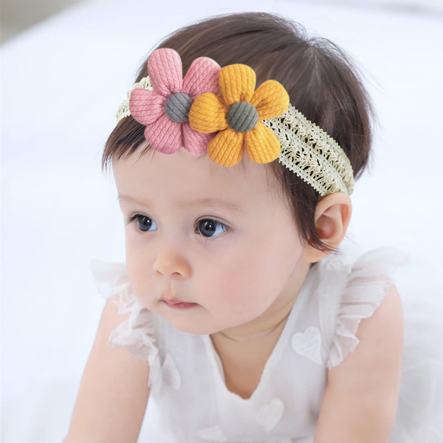 SYGA 3 Pcs Children Girl Baby Elastic Hairband Princess Wind Bow Flower Headband Suit Baby Headdress Photo Hair Accessories for 0-3 Years (Color - A) - Multicolor