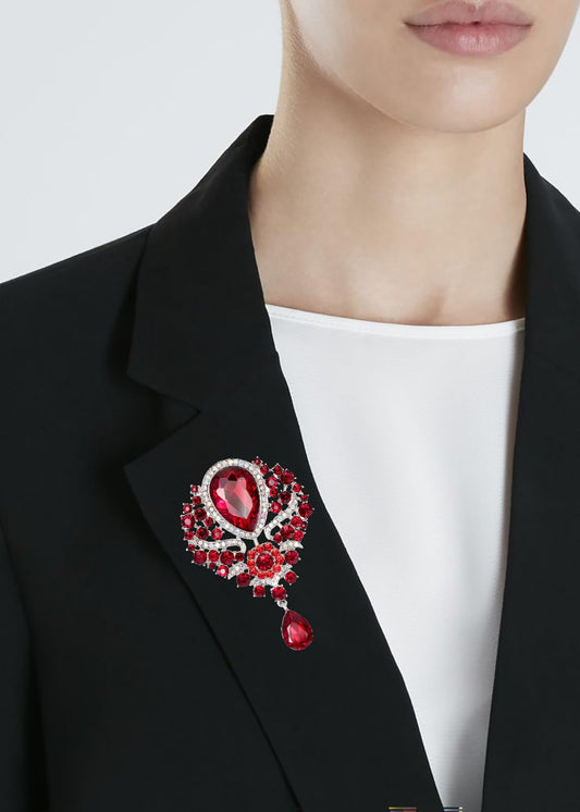 SYGA Brooch Pin Fashion Crystal Rhinestone Jewellery Pin Vintage Clothing Accessories Decoration Glass Pendant Red Brooches For Women- S248