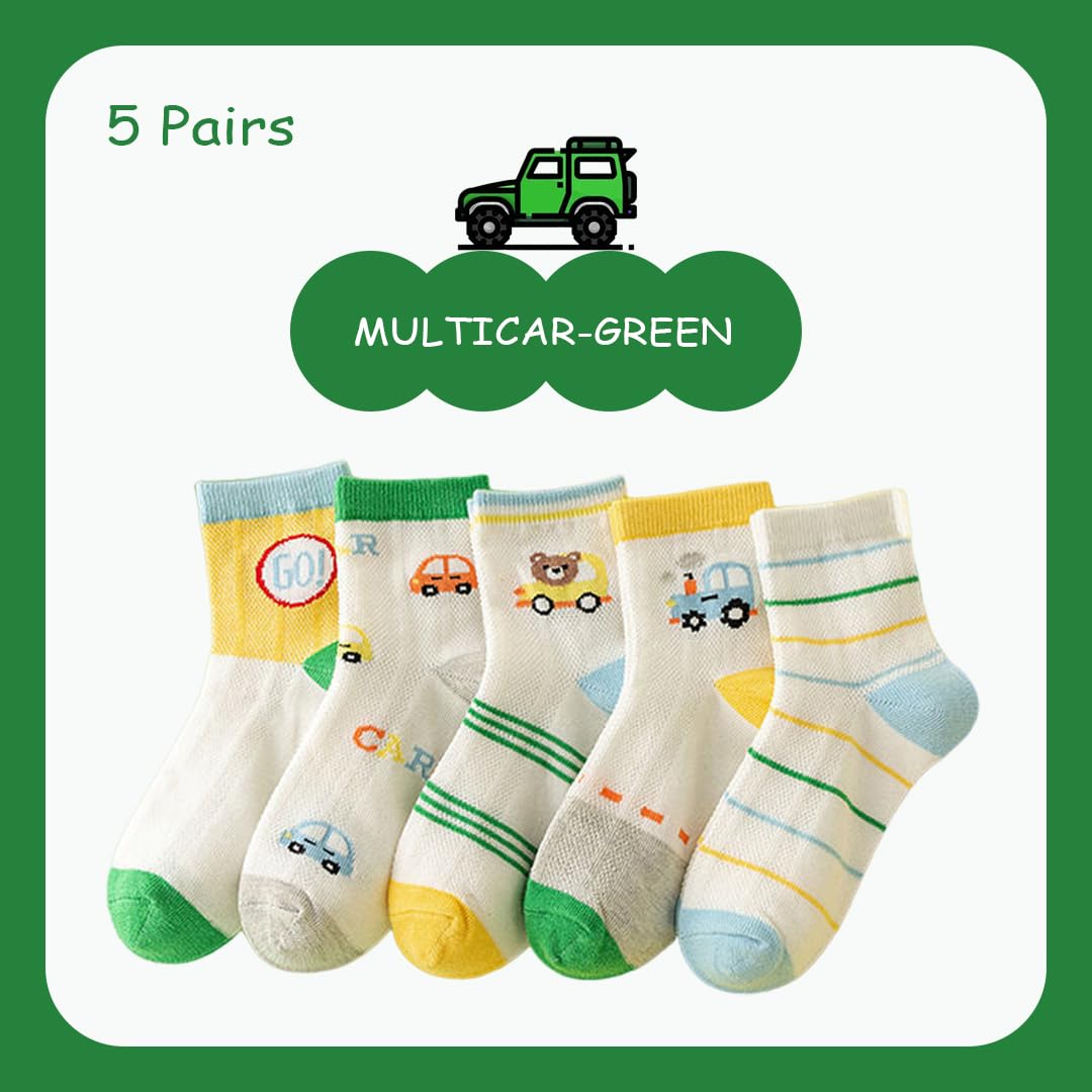 SYGA 5 Pairs Baby Girl & Baby Boy Socks, Toddlers Infant Cotton Warm Stretch Crew Socks with Multicar Design, Suitable for 9 Months to 2 Years baby