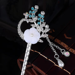 SYGA 1 Piece Ancient Style Pearl Metal Hair Stick Crystal Rhinestones Hair Stick(16 CM) For Women Girls