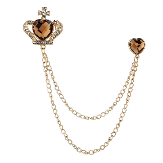SYGA Men's & Women Suit Shirt Stud Lapel Pin Chain Tassel Brooch Pin with Crystal Chain(Golden)