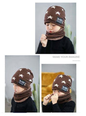 MOMISY Kids Winter Hat and Scarf Set, 2Pcs Warm Knit Beanie Cap and Scarf for 5-10 Years Old Boys and Girls (Brown S)