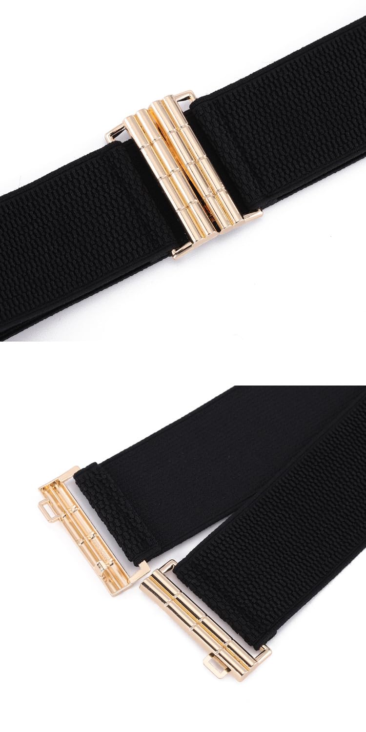 SYGA Women's Bamboo Pattern Buckle Elastic Girdle Waistband Outer Dress Decorative Belt (Black)