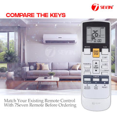 7SEVEN® Compatible with O General AC Remote AR-RAJ1E Model 107A Suitable Only for ASGG18LFCD ASGG24LFCD ASGG30LFCD Split Air Conditioner Model of Ogeneral - Match Keys Exactly with Existing Remote