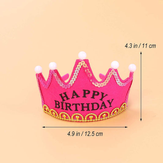 SYGA LED Flashing Happy Birthday Light Up Crowns Birthday Party Caps - Magenta