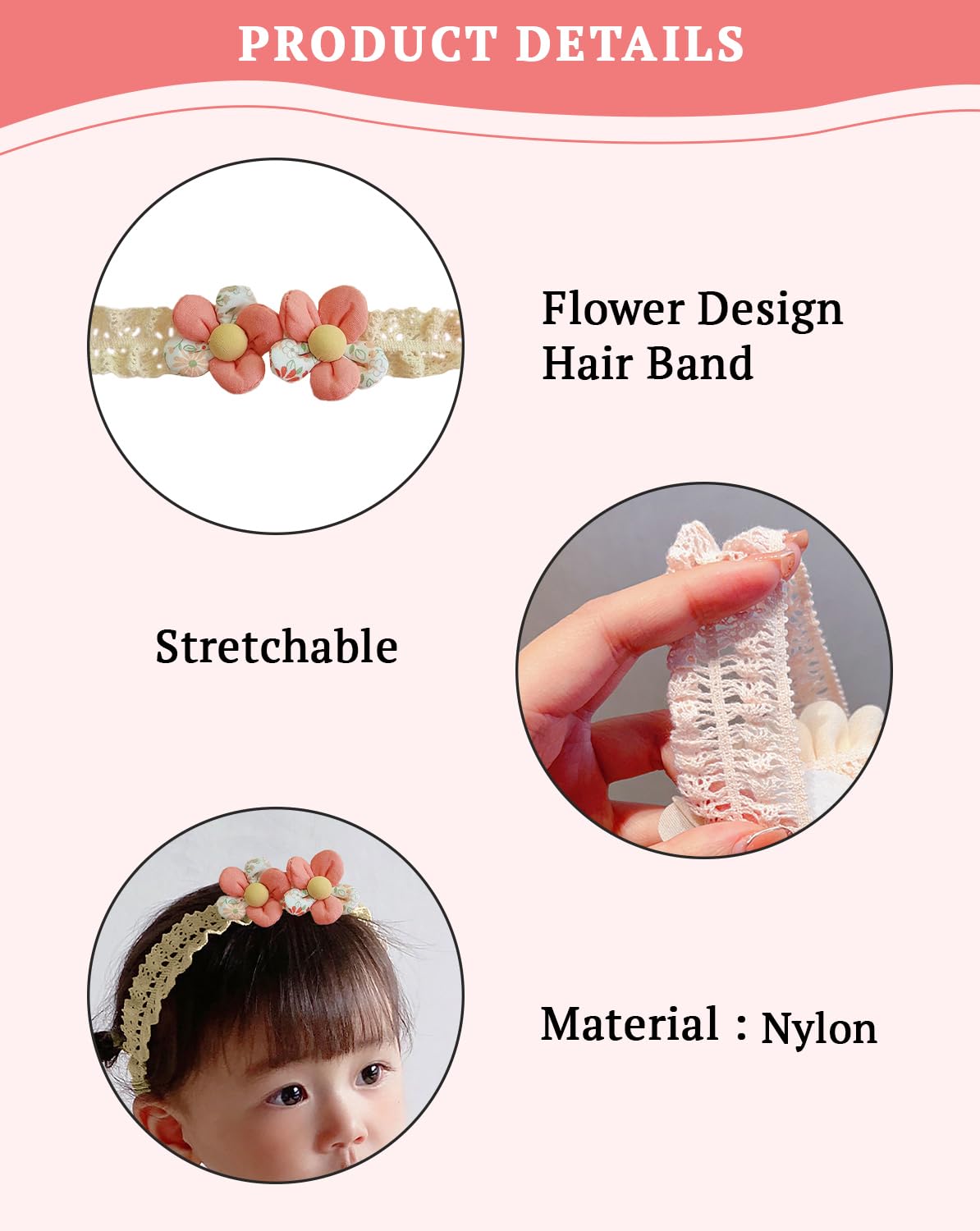 SYGA 3 Pcs Baby Girl Headband Soft Flower Bow Strechable Hairband Suitable For Newborns, Infants, Toddlers and Kids 0-3 Years(Color - 1019)