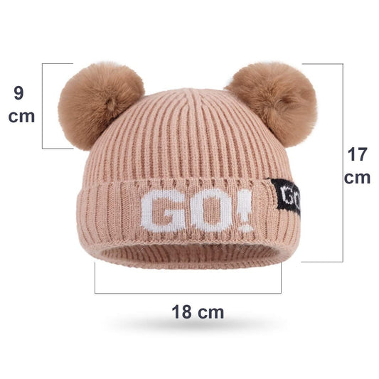 SYGA Unisex Winter Baby Cap Double pom pom Baby Woolen Cap for 1-4 Year - Beige