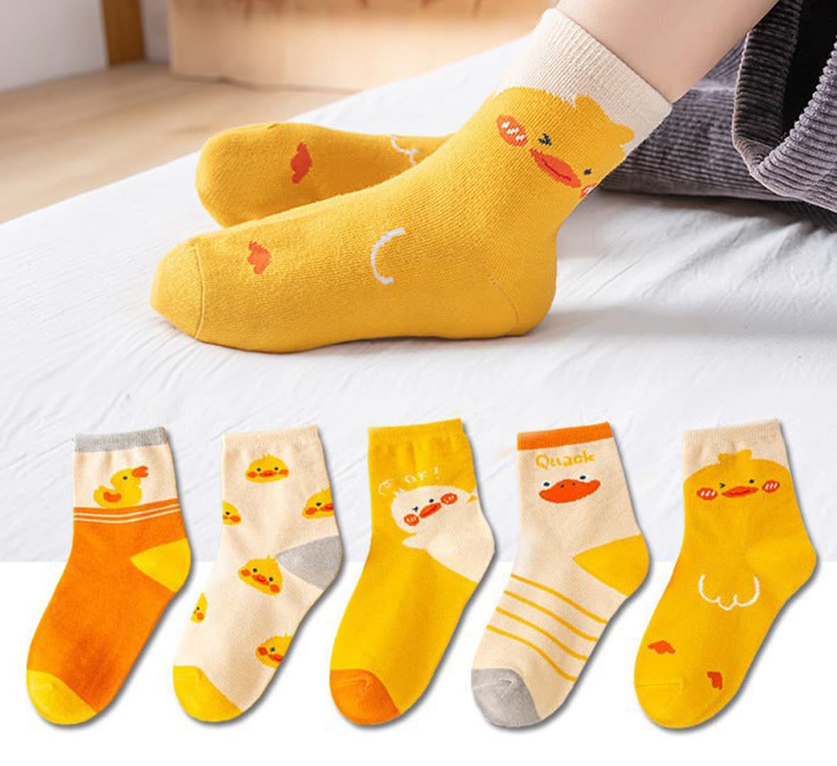 SYGA 5 Pairs Baby Girl & Baby Boy Socks, Toddlers Infant Cotton Warm Stretch Crew Socks with Duck Design, Suitable for 9 Months to 2 Years baby