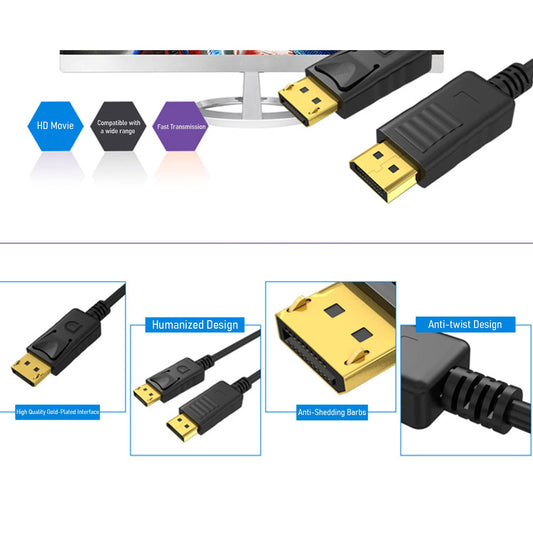 SYGA DisplayPort To DisplayPort Cable 1.2V 1080P/60HZ TV Computer Display Cable DisplayPort HD Video Cable - 1.8m 1080P