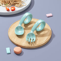 SYGA 2PCS Infant Baby Fork and Spoon Set Baby Feeding Learning Temperature Sensing Kid Utensils Toddler Anti-Choke Self Feeding Accessories (Baby Temperature Spoon Blue), Polypropylene, 3.5 inches