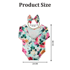 MOMISY Floral Romper with Hairband Photoshoot Photography Props Costume (Blue Flower)