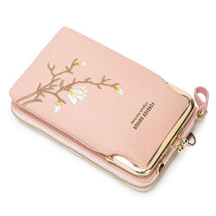 MOMISY Mobile Bag Cellphone Sling Bag Card Holder Wallet Handbag Crossbody multi-function Shoulder Bag for Girls & Women-Embroidery (Light Pink)