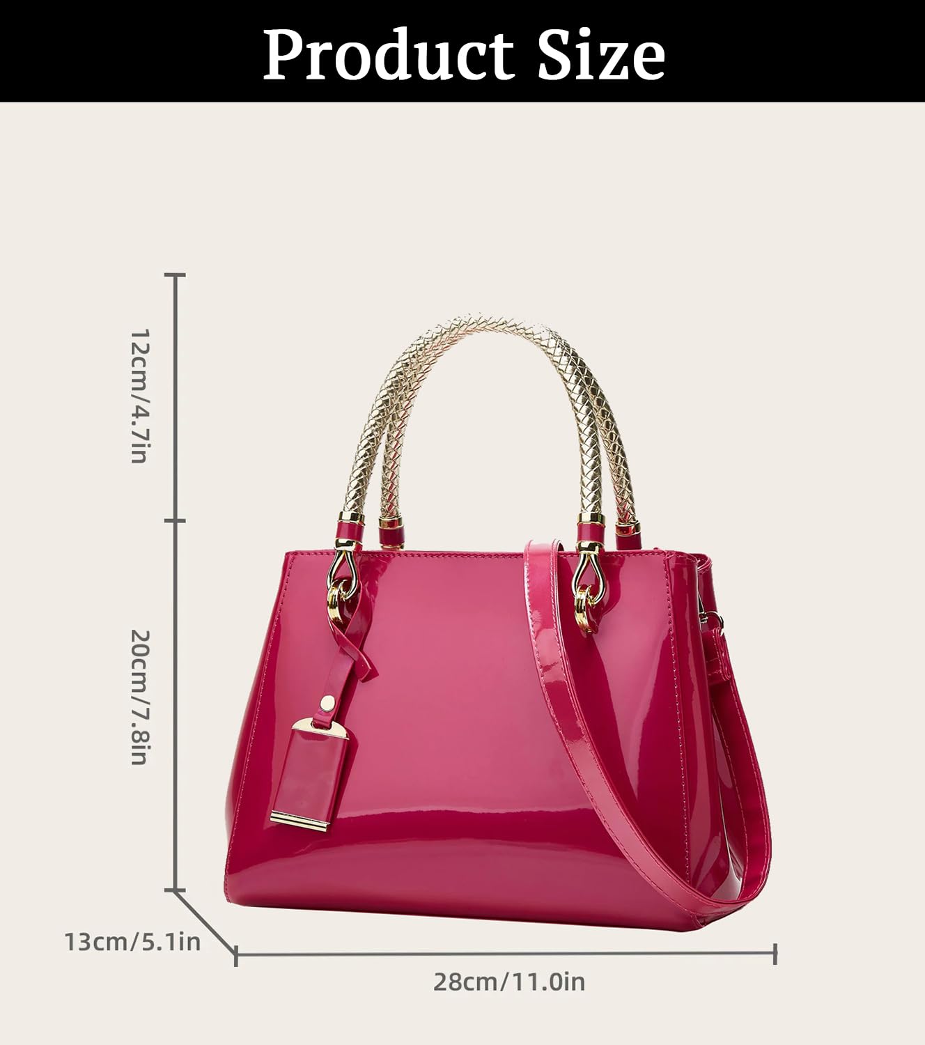 SYGA Women's Glossy Patent Leather Handbag Large Capacity Bag Suitable Gift for a festival,occasion,Birthday(ROSE RED)