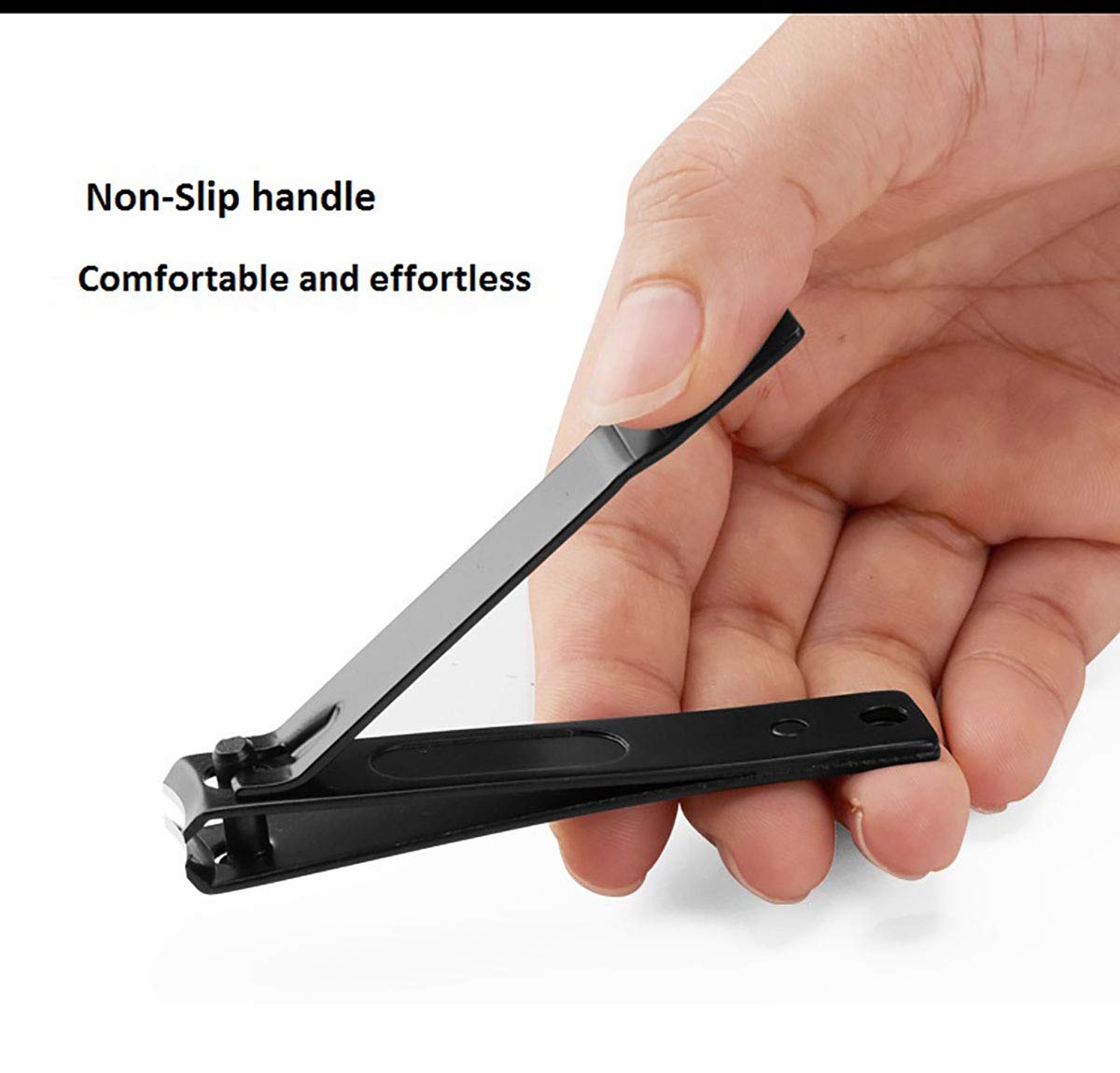SYGA Nail Pack of 3 Clipper Set - Premium Black Stainless Steel Deluxe Fingernail and Toenail Clipper Cutter