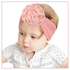 SYGA PACK OF 3 Baby Headbands Soft Nylon Fancy Flower Strechable Hairbands Newborn Infant Toddlers Kids 0-3 Year (Red-White-Yellow)