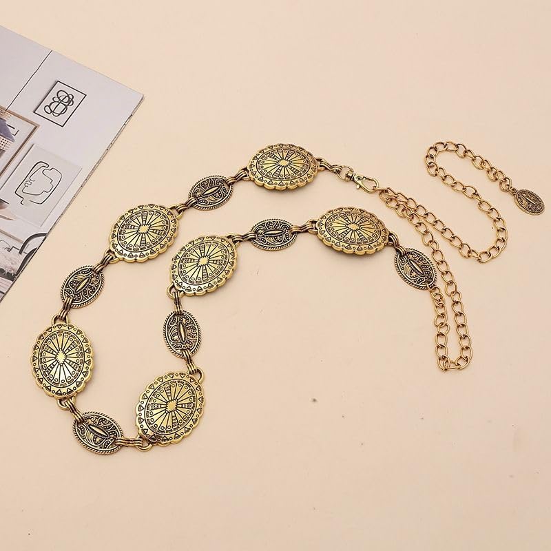 SYGA Women's Metal Waist Chain Retro Popular Bohemian Ethnic Style Dress Shirt(Gold)
