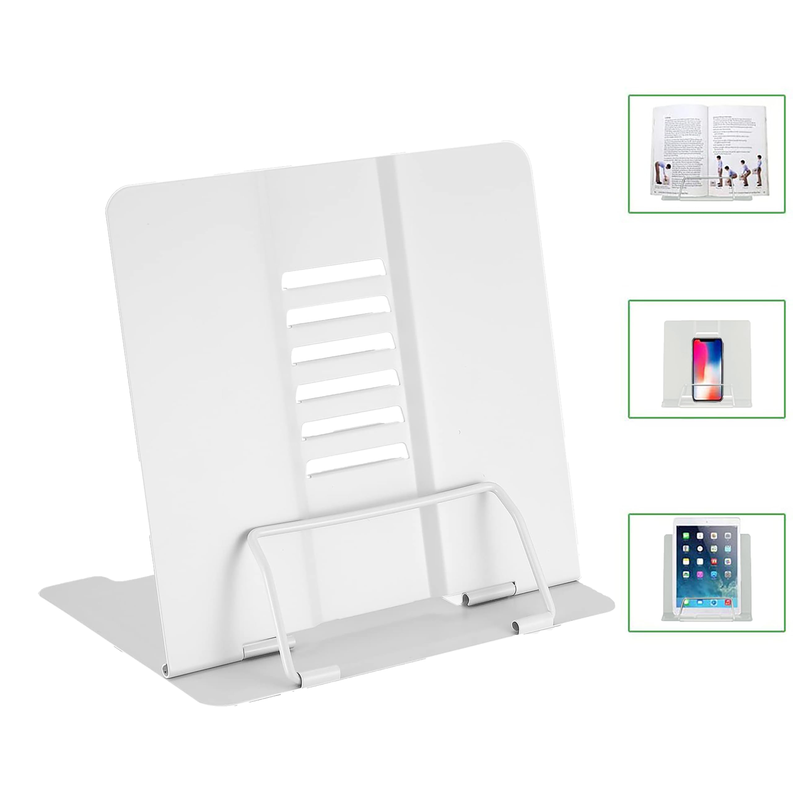 SYGA Reading Bookshelf Metal Mini Book Stand,Book Holder, Hands Free, Adjustable Cookbook,Documents Holder, Portable Bookstand for Music Books, Textbook, Recipe,Tablet, Ipad(White)