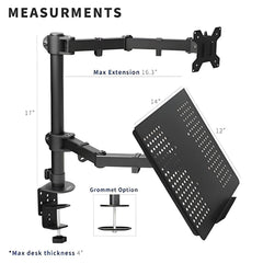 SYGA Monitor Stand Arm Desk Mount Fully Height Adjustable Bracket with C-Clamp & Gronment 180 Tilt Rotation Suitable for 13 to 30 Inch TV and Monitor Screen - Dual Screen Stand