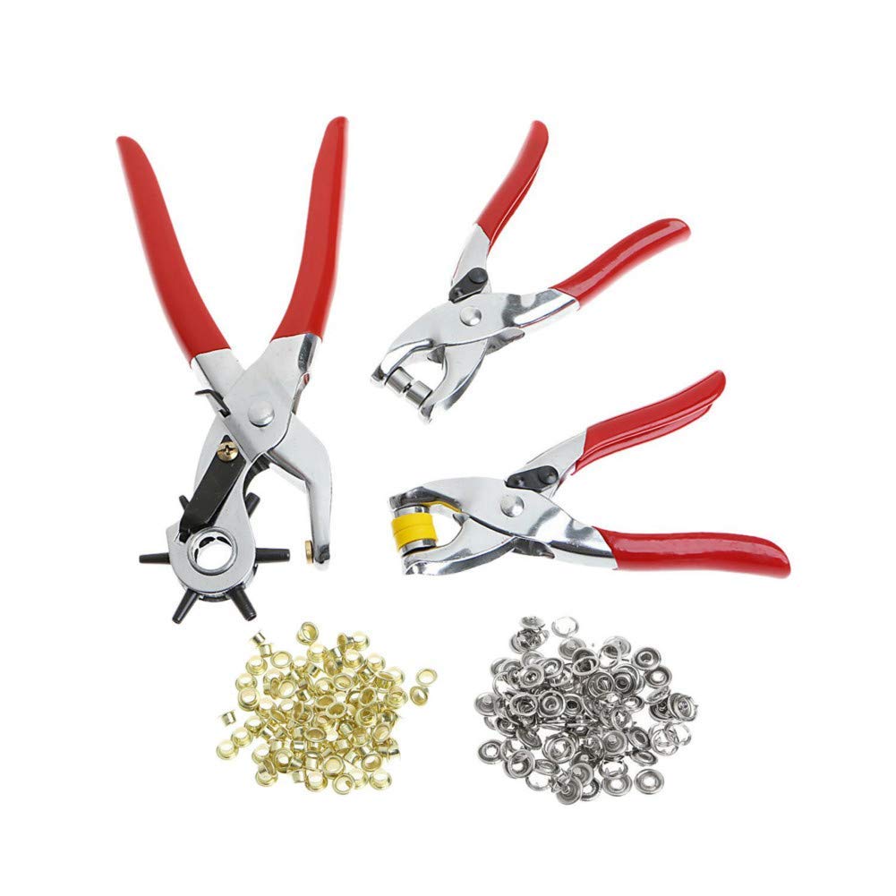 SYGA 3 in 1 Leather Belt Hole Punch, Eyelet Pliers and Snap Button Setter Tool Kit (Red) -Set of 3