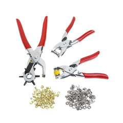 SYGA 3 in 1 Leather Belt Hole Punch, Eyelet Pliers and Snap Button Setter Tool Kit (Red) -Set of 3