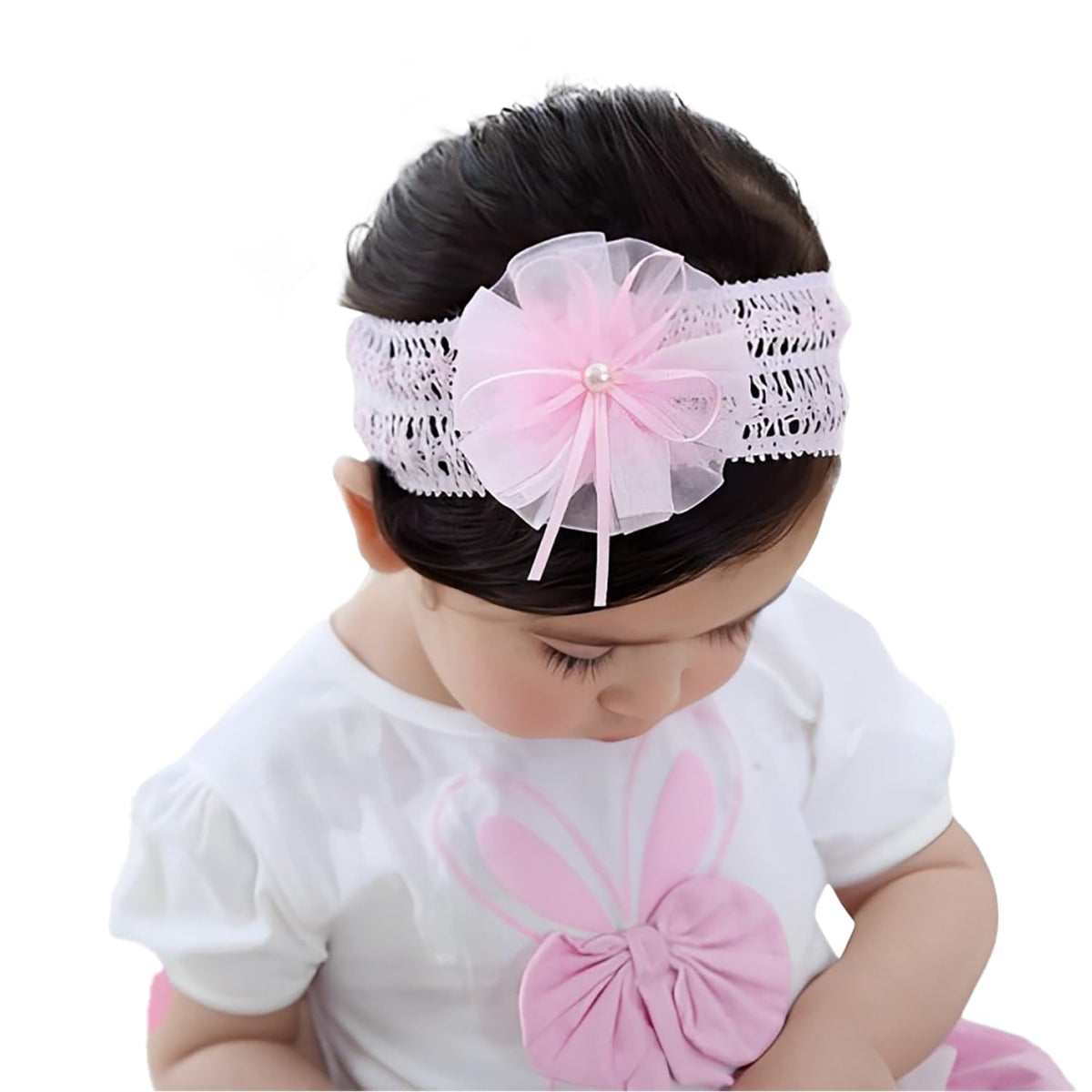 SYGA Baby Girl's Bow Design Headband Soft & Stretchable Fabric Hairband for Infants, Toddlers, Little Princesses (0-3 Years LightPink)