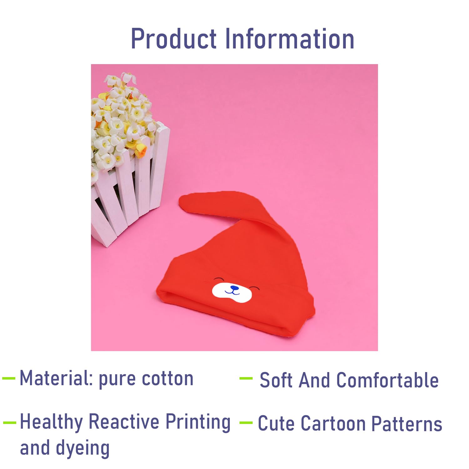 SYGA Baby Cap Cotton Small Cute Puppy Long Tailed Design Strechy Comfortable for Baby Sleep Cap 0-2 Years Red