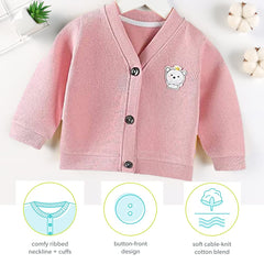 Momisy Baby Boy & Girls Cotton Blend Sweater Jacket Front Open V-Neck Cardigan 2 To 3 Years, Pink, Large