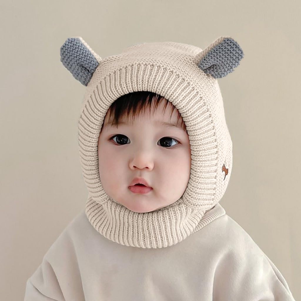 SYGA Winter Warm Ear Protection Knitted Woolen Unisex Baby Hat (2-6 Year) Beige