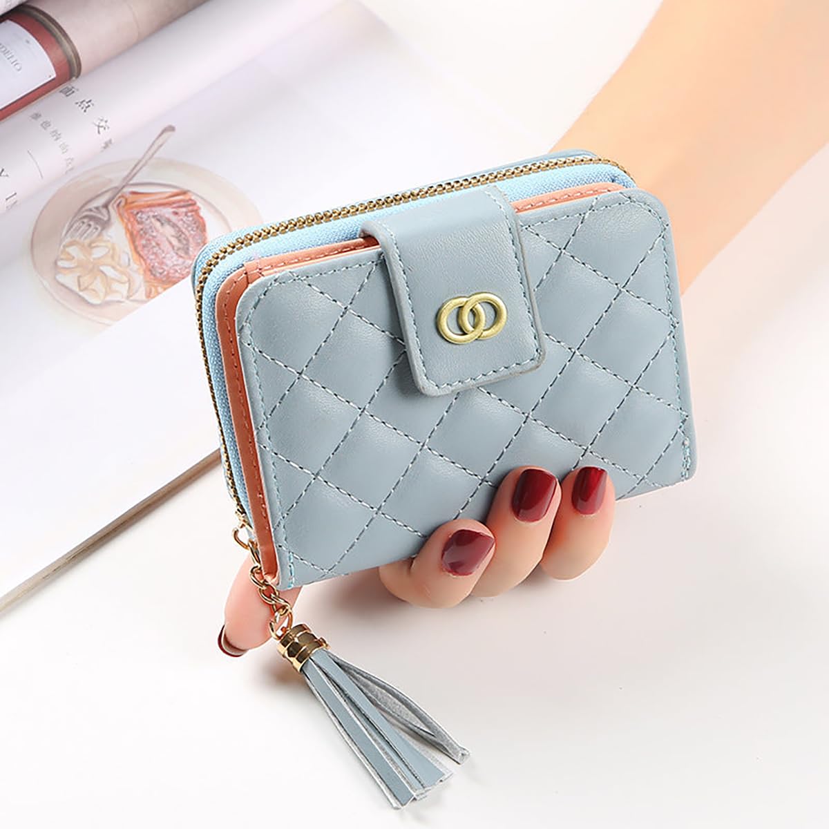SYGA Women's Short Wallet Women's Zipper Wallet Large Capacity Tassel Women's Bag