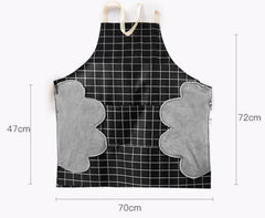 MOMISY Kitchen Cooking Apron with Pocket and 2 Stitched Towels Waterproof Adjustable Durable Stripe Kitchen Women Men Apron with Pockets Bib (Checked Black)