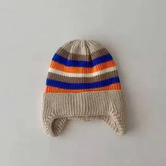 SYGA Baby Winter Cap 1-5 Years Wool Multi-Stripe Warm Knitted Hat with Ear Protection Rainbow hat [Khaki]