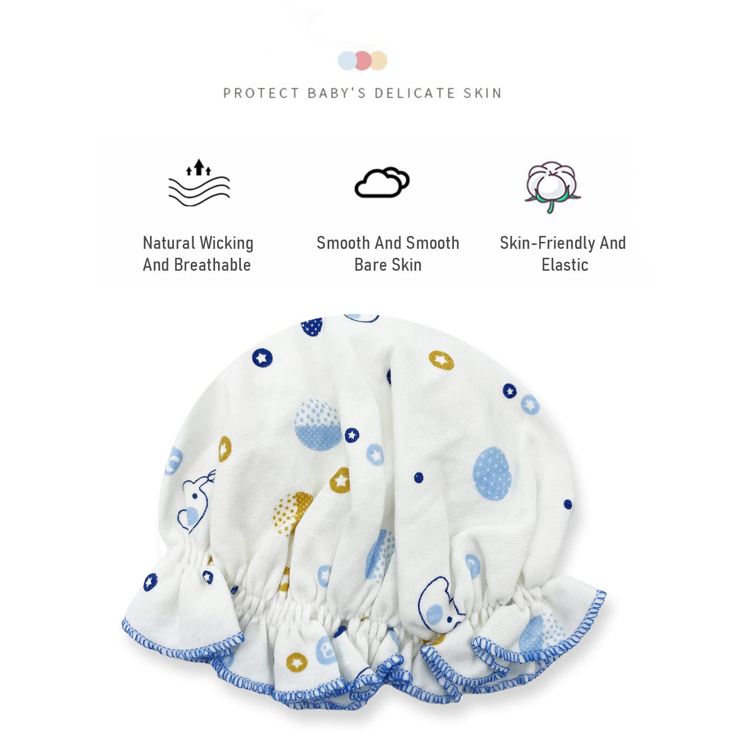 SYGA Newborn Adjustable Cotton Layer Hats Soft Comfort Baby Toddler Print Infant Hat for 0-6 Months 15 X 14 CM (Single Layer Light Blue)
