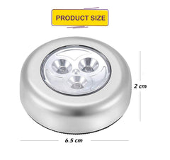 Syga Pack of 2 Metal Round Shaped LED Battery-Powered Wireless Night Light Stick Tap Torch Lamp_2 Piece(Silver)
