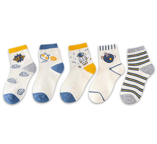 SYGA 5 Pairs Baby Girl & Baby Boy Socks, Toddlers Infant Cotton Stretch Crew Socks with Space Design, Suitable for 9 Months to 2 Years baby
