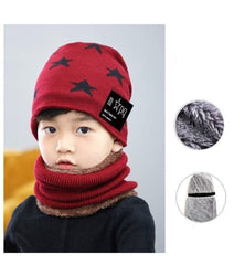 MOMISY Kids Winter Hat and Scarf Set, 2Pcs Warm Knit Beanie Cap and Scarf for 5-10 Years Old Boys and Girls (Wine Red S)