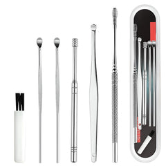 MOMISY 6 Pcs Innovative Spring Earwax Cleansing Tool Set | Portable Ear Wax Removal Set | Stainless Steel Spoon Ear Picks | Cleaning Kit for Home and Travel