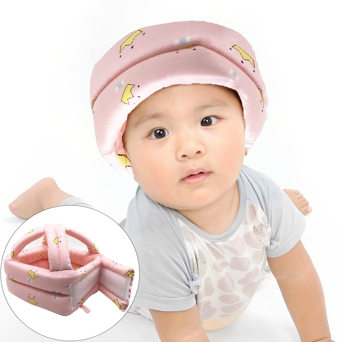 SYGA Baby Head Protector Toddler Infant Safety Helmet Head Protection for Unisex Learn to Walk Crawling Adjustable Head Protective Hat -Pink Crown for 0-3 Years