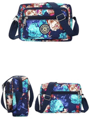 MOMISY Women Mobile Cellphone Messenger Bag Ladies Nylon Shoulder Cross Body Long Strap for College, Outing, Travelling, Work (Small, Big Flower), Multicolour