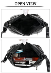 SYGA Leather Women's Shoulder Messenger Bag with Zipper Pockets (Black)