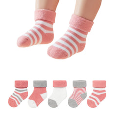 MOMISY 5 Pairs Baby Girl Boys Toddlers Infant Ankle Stretch Tube Socks (Pink, 0 Months-12 Months)