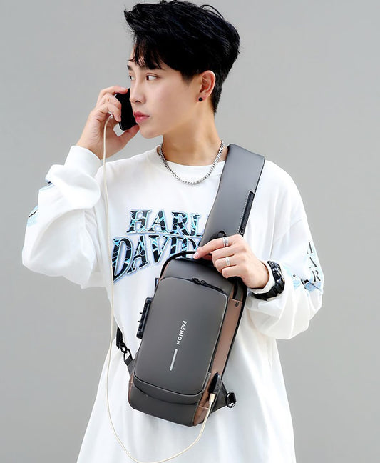 SYGA Men & Women Motorcycle Bag Code Anti-Theft Chest Bag Men's Bag Shoulder Bag Sports Waist Bag Casual(Light Brown)