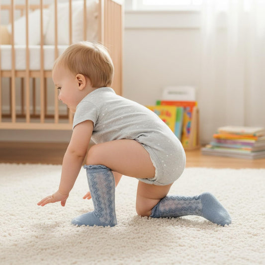 MOMISY 3 Pairs of Baby Spring Winter And Autumn Combed Cotton Long Tube Knee-High Socks (IN, Age, 0 Months, 12 Months, BluePinkPeach)