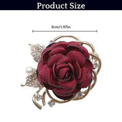 SYGA Women's Floral Brooch Pin with Rhinestones and Pearls (Red)