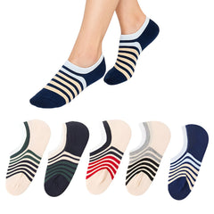MOMISY Unisex Cotton Invisible No show Cotton Loafer Adult Socks for men & Women (Multi-colour Pack of 5)-Free Size (Stripe)