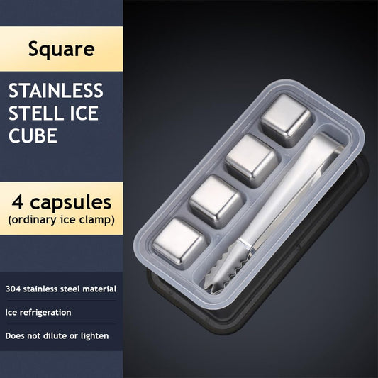 SYGA 4 Stainless Steel Whiskey Stones Ice Cubes with Tongs & Container - Food Grade Quick-Frozen Ice for Wine - Metal Ice Cubes for Chilling Red Wine