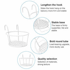 STANSY Iron Balcony Railing Plant Holder, Round Hanging Flower Pot Stand, Heavy Duty Metal Planter Basket for Outdoor Garden Decor, White