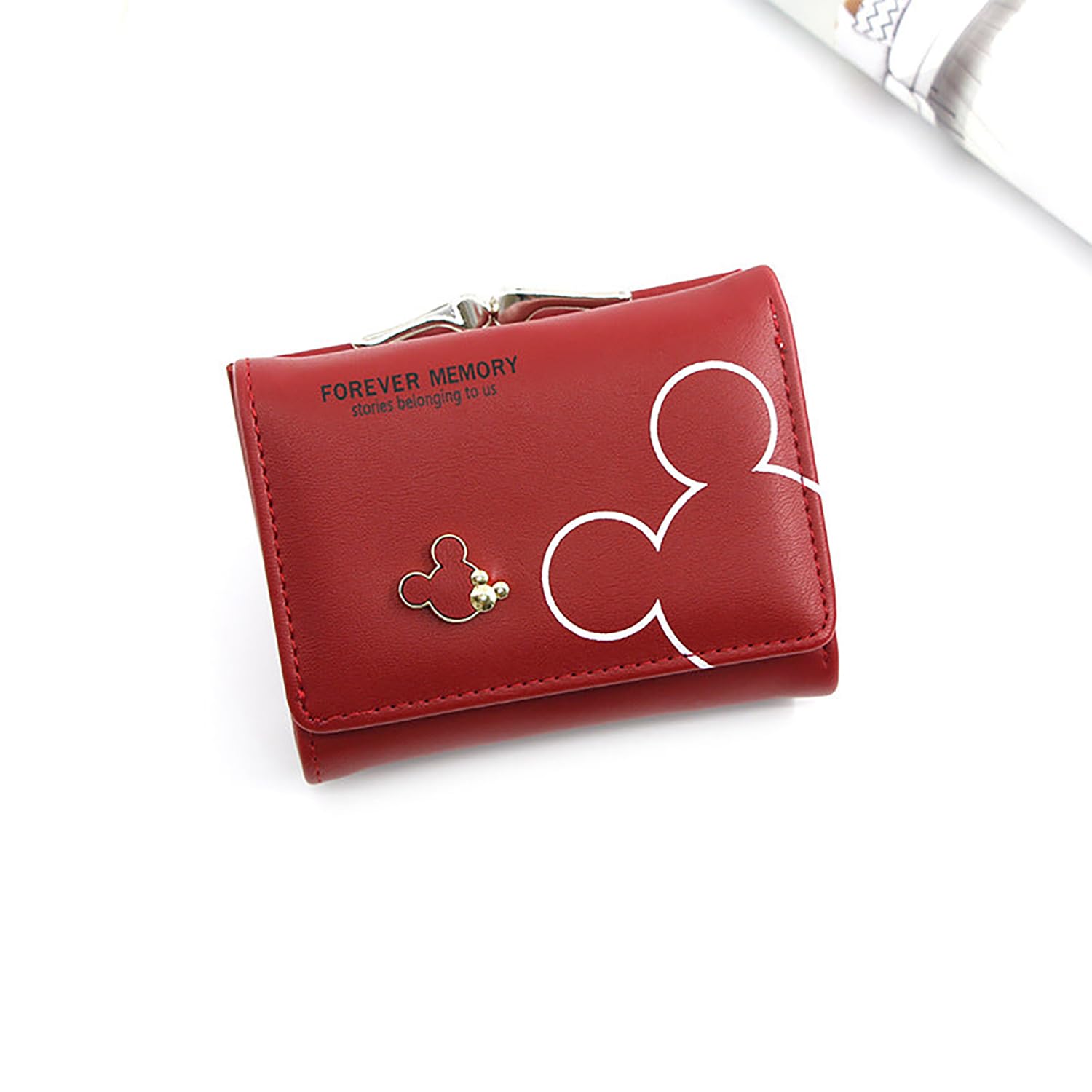 SYGA Women's Cute Mickey Mouse PU Leather Wallet with Iron Clip Stylish Card & Coin Purse(Red)