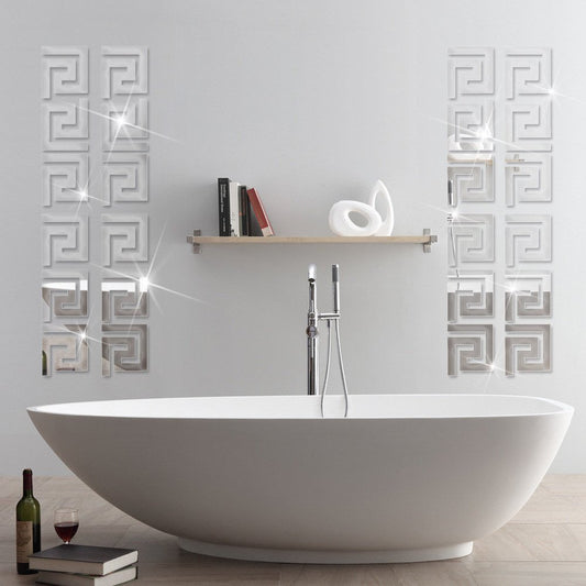 SYGA Silver 3D Geometric Waist Mirror Wall Sticker,Modern Design Acrylic DIY Decoration