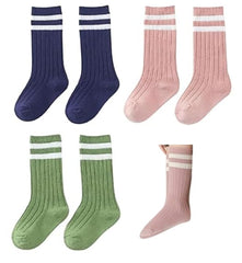 MOMISY 3 Pairs Combed Cotton Knee-High Socks, Striped (IN, Age, 0 Months, 12 Months, Striped)