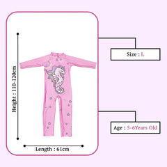 SYGA Children's Swimsuit Long Sleeve Seahorse Unicorn-L Size Perfect for Kids Age 5-6 Years Old (Pink)